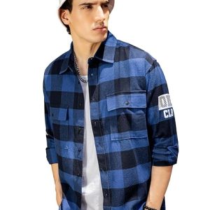 Bewakoof Men's Checked Oversized Fit Full Sleeve Collar 100% Cotton Shirt