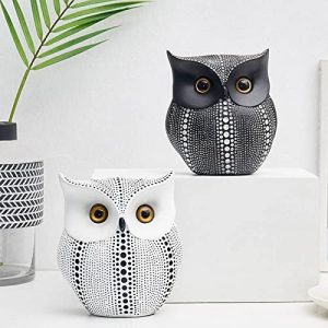 LIFEHAXTORE® Modern Classy Lucky Owl Resin Art Figure Showpiece (Black and White, 2 Piece)