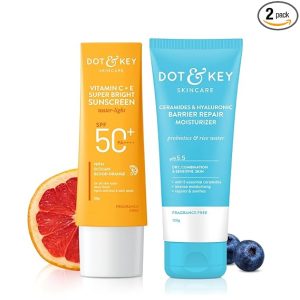 DOT & KEY Ceramides & Hyaluronic Skin Barrier Repair + Face Cream For Dry Skin-100G & Vitamin C+E Super Bright Sunscreen Spf 50 Pa+++ - 50G | For Men & Women, 1 Count